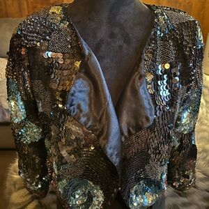 Elegant Sequin Blazer - Black and Blue